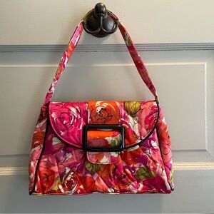 Vera Bradley Quilted Pink and Orange Rose Satin Finish Handbag